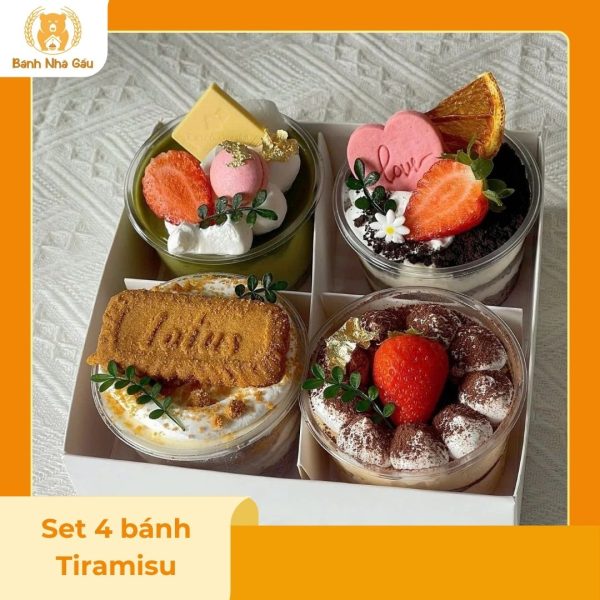 Set 4 bánh Tiramisu/Kem sữa tươi mix vị - Bánh Nhà Gấu - Hình ảnh 2